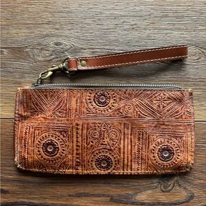 Patricia Nash Brown Embossed Wristlet